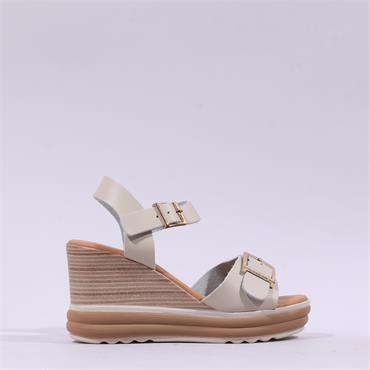 Oh My Sandals Square Buckles Wedge - Beige